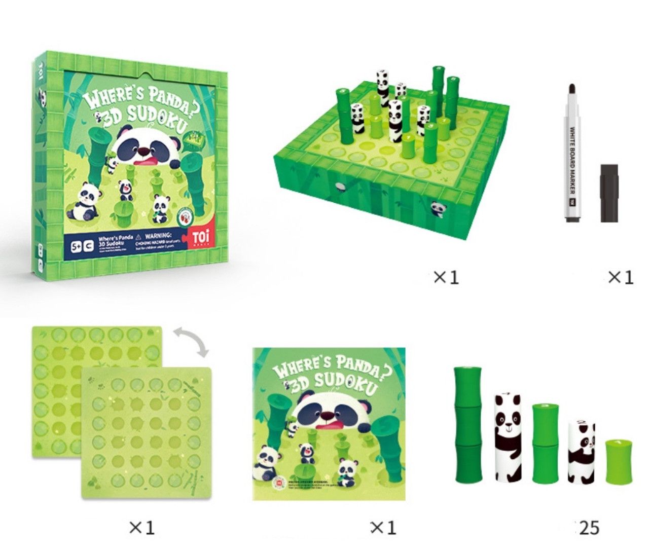 TOI 3D Sudoko Where's My Panda Magnetic Board Game. STEM Toy