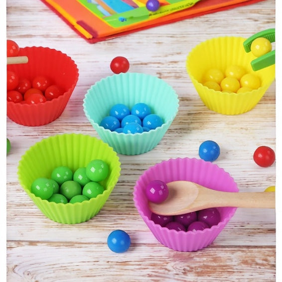 Montessori Inspired Wooden Ball Colour Sorting with Test Tube & Number Cards