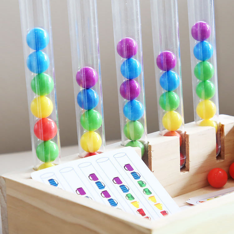 Montessori Inspired Wooden Ball Colour Sorting with Test Tube & Number Cards