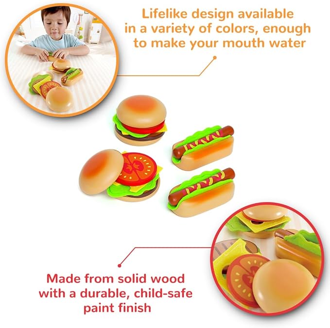 Hape Hamburgers and Hot Dogs. Kitchen Pretend Play Food Toy