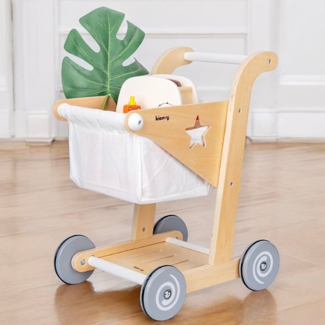 Kienvy Wooden Shopping Trolley Pretend Play Kitchen Toy