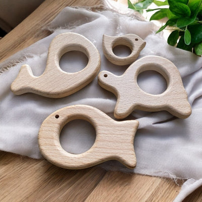 Mini tiny wooden animal teether. Perfect for small hands