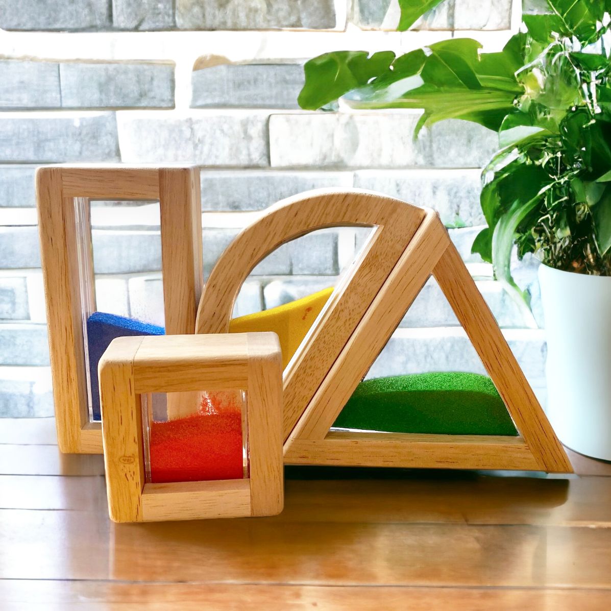 Wooden Rainbow Sensory Blocks with Colours, Sand, Liquid and Beads