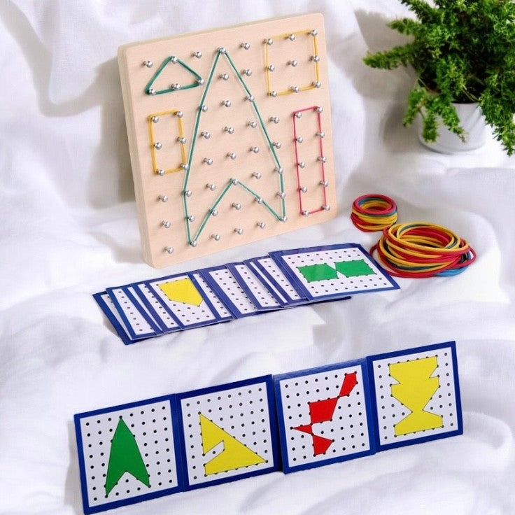 Wooden Rubber Band Shape Creation Board Montessori inspired