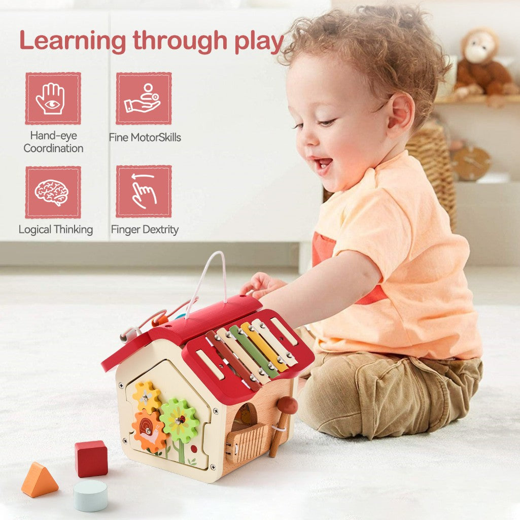 Montessori-Inspired Multi-Activity Wooden House Toy