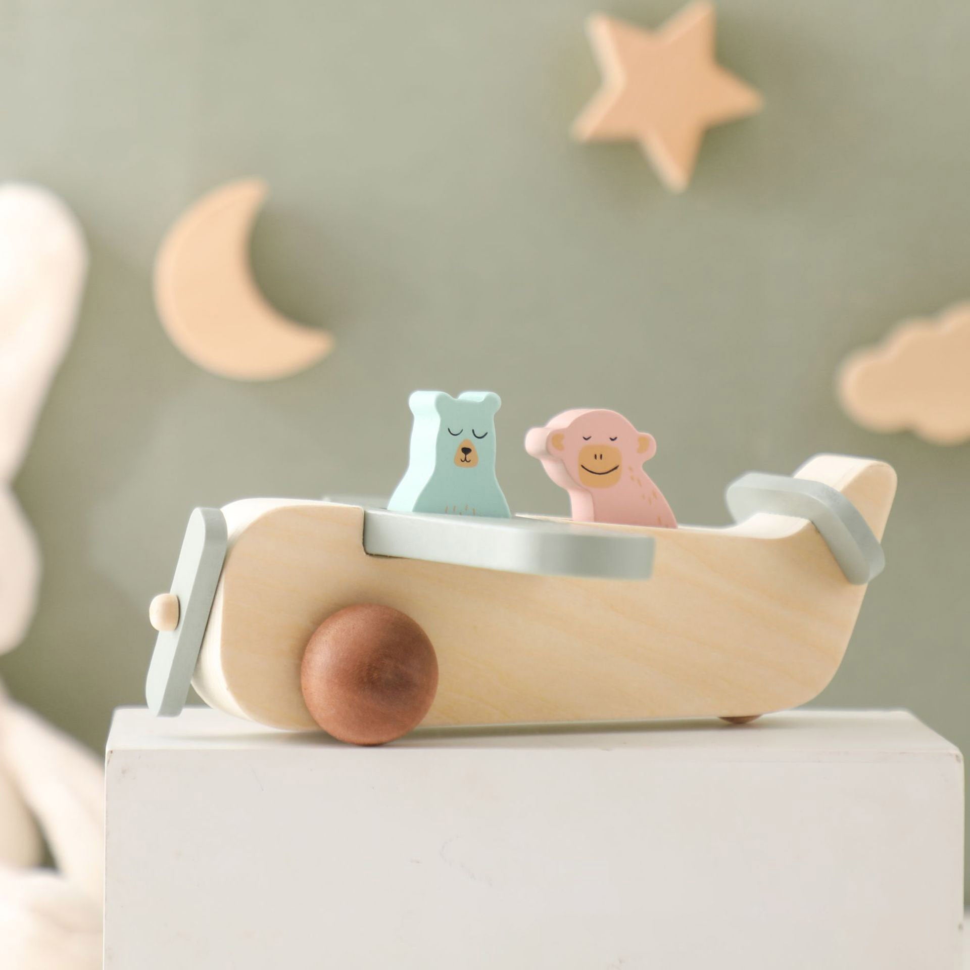 Wooden airplane with passengers. Pretend Play Children Toy Gift