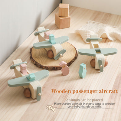 Wooden airplane with passengers. Pretend Play Children Toy Gift