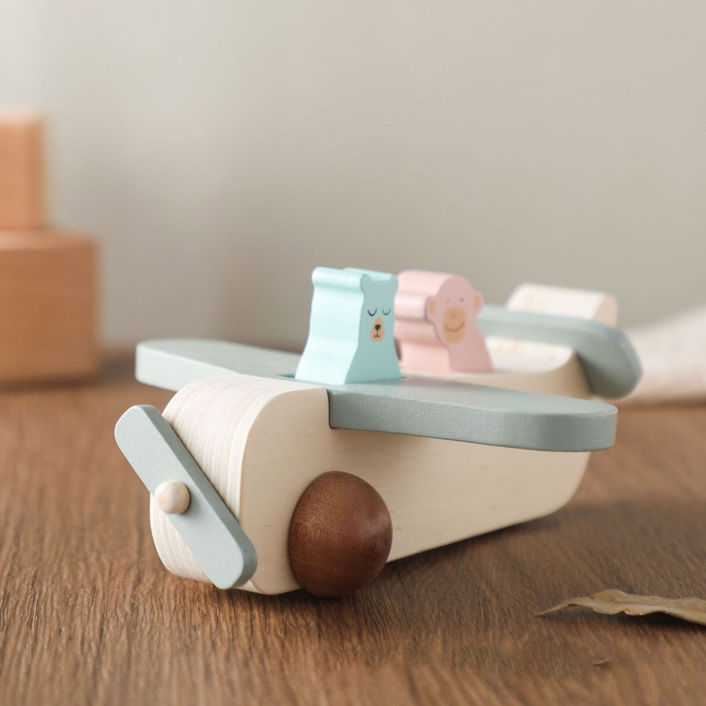 Wooden airplane with passengers. Pretend Play Children Toy Gift