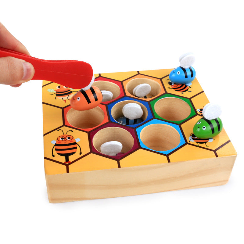 Montessori Inspired Wooden Beehive Toy. Fine motor skill development toy