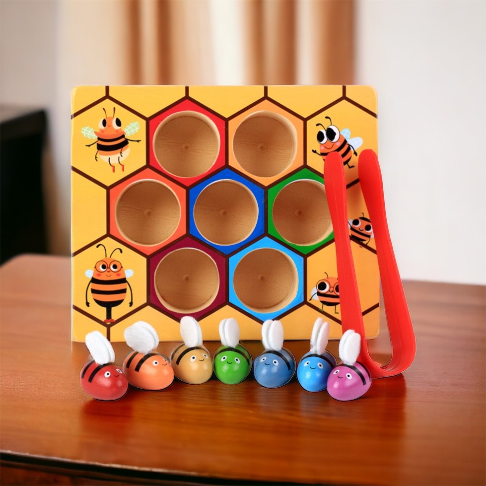 Montessori Inspired Wooden Beehive Toy. Fine motor skill development toy