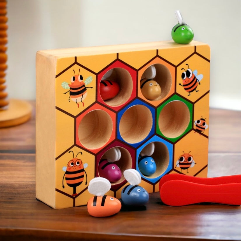 Montessori Inspired Wooden Beehive Toy. Fine motor skill development toy