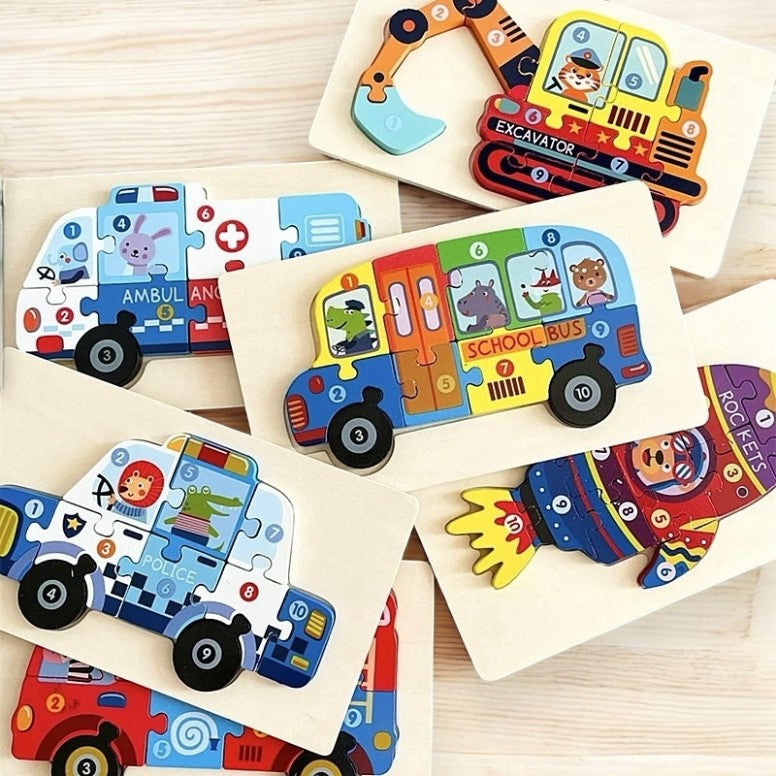 Wooden Big Block Toddler Jigsaw Puzzles Transportation theme