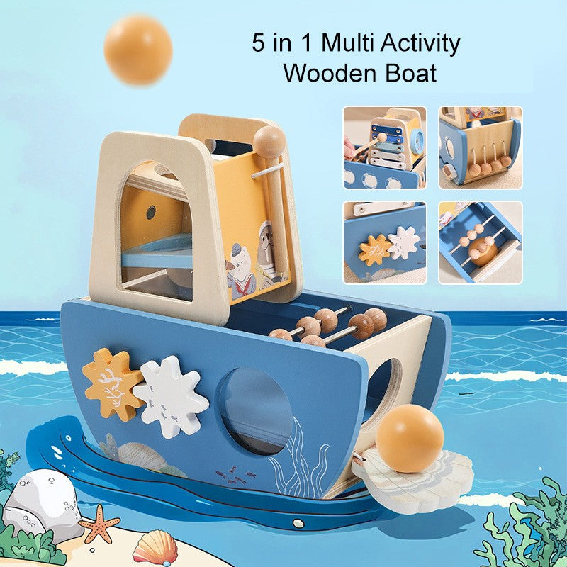 5-in-1 Multi Activity Wooden Boat Toy Montessori inspired