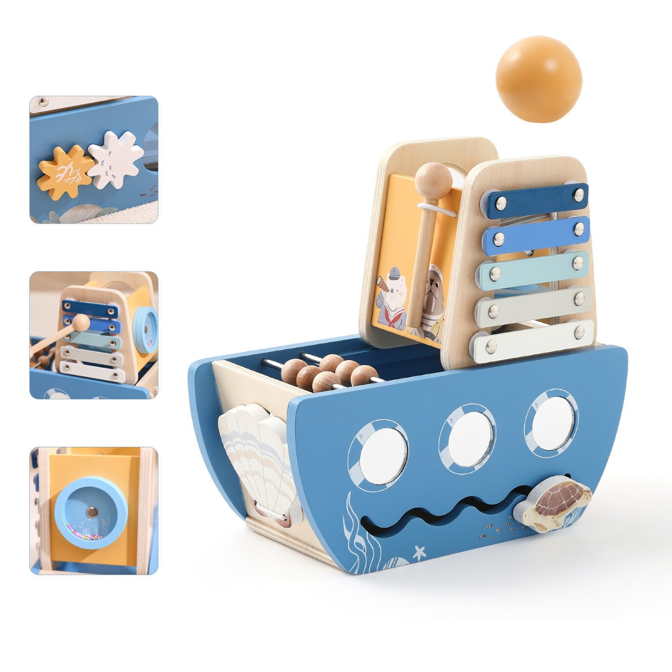 5-in-1 Multi Activity Wooden Boat Toy Montessori inspired