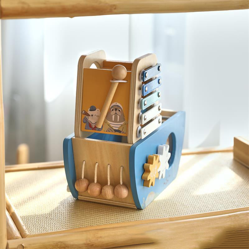 5-in-1 Multi Activity Wooden Boat Toy Montessori inspired