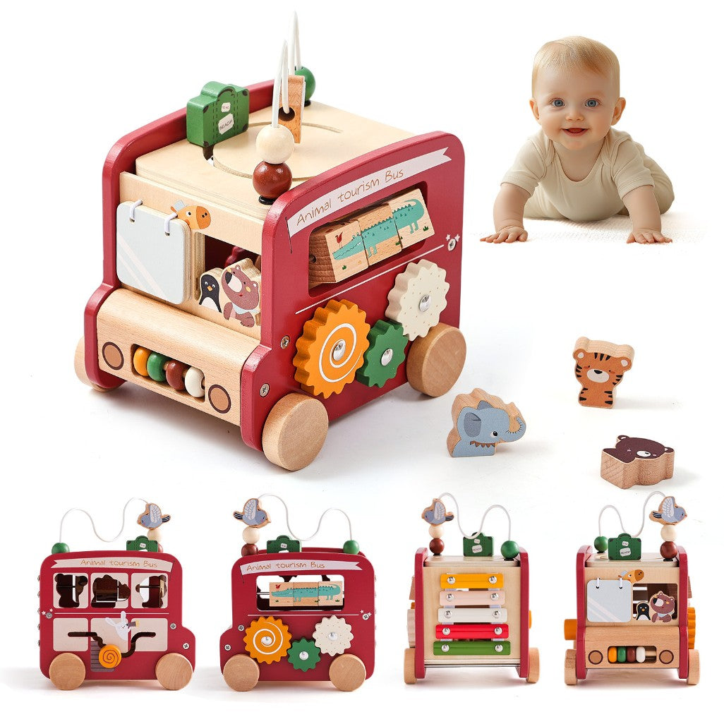 Montessori Inspired 8-in-1 Wooden Bus Multi Activity Toy