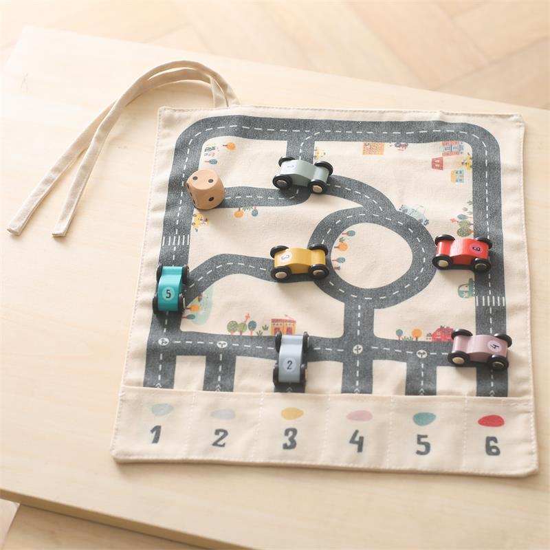 Wooden Travel on the Go Car Toy with Canvas Board Game Mat