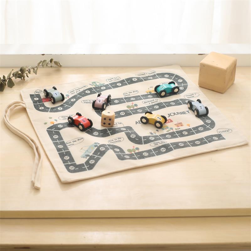 Wooden Travel on the Go Car Toy with Canvas Board Game Mat