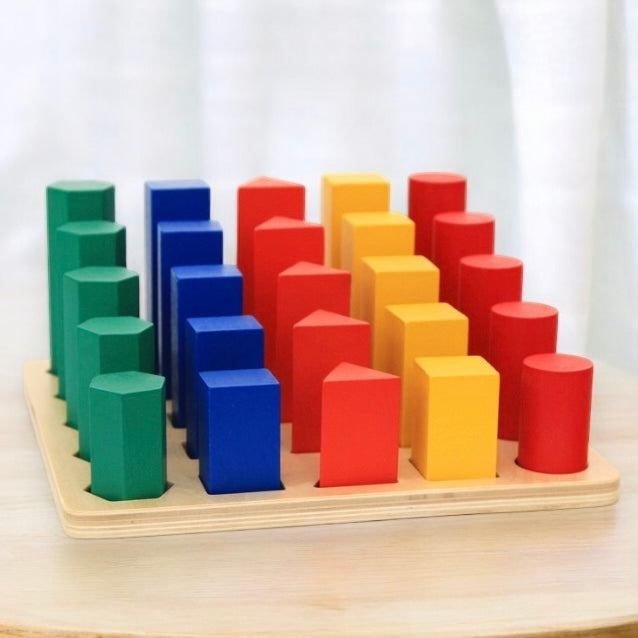 Montessori Knobless Cylinders Educational Toy Unlock your child's potential with the Montessori Knobless Cylinders Educational Toy, a timeless educational tool designed to foster early learning and visual discrimination skills. Crafted with precision and care, this toy offers a hands-on experience that nurtures your child's cognitive development while engaging their senses in a safe and stimulating environment.  Key Features:  Montessori Learning: Rooted in the principles of Montessori education, this toy i