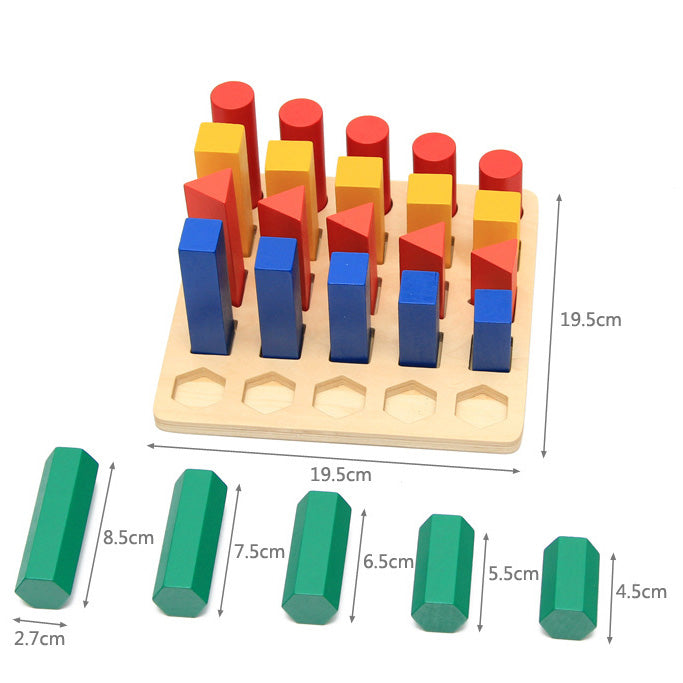 Montessori Knobless Cylinders Educational Toy Unlock your child's potential with the Montessori Knobless Cylinders Educational Toy, a timeless educational tool designed to foster early learning and visual discrimination skills. Crafted with precision and care, this toy offers a hands-on experience that nurtures your child's cognitive development while engaging their senses in a safe and stimulating environment.  Key Features:  Montessori Learning: Rooted in the principles of Montessori education, this toy i