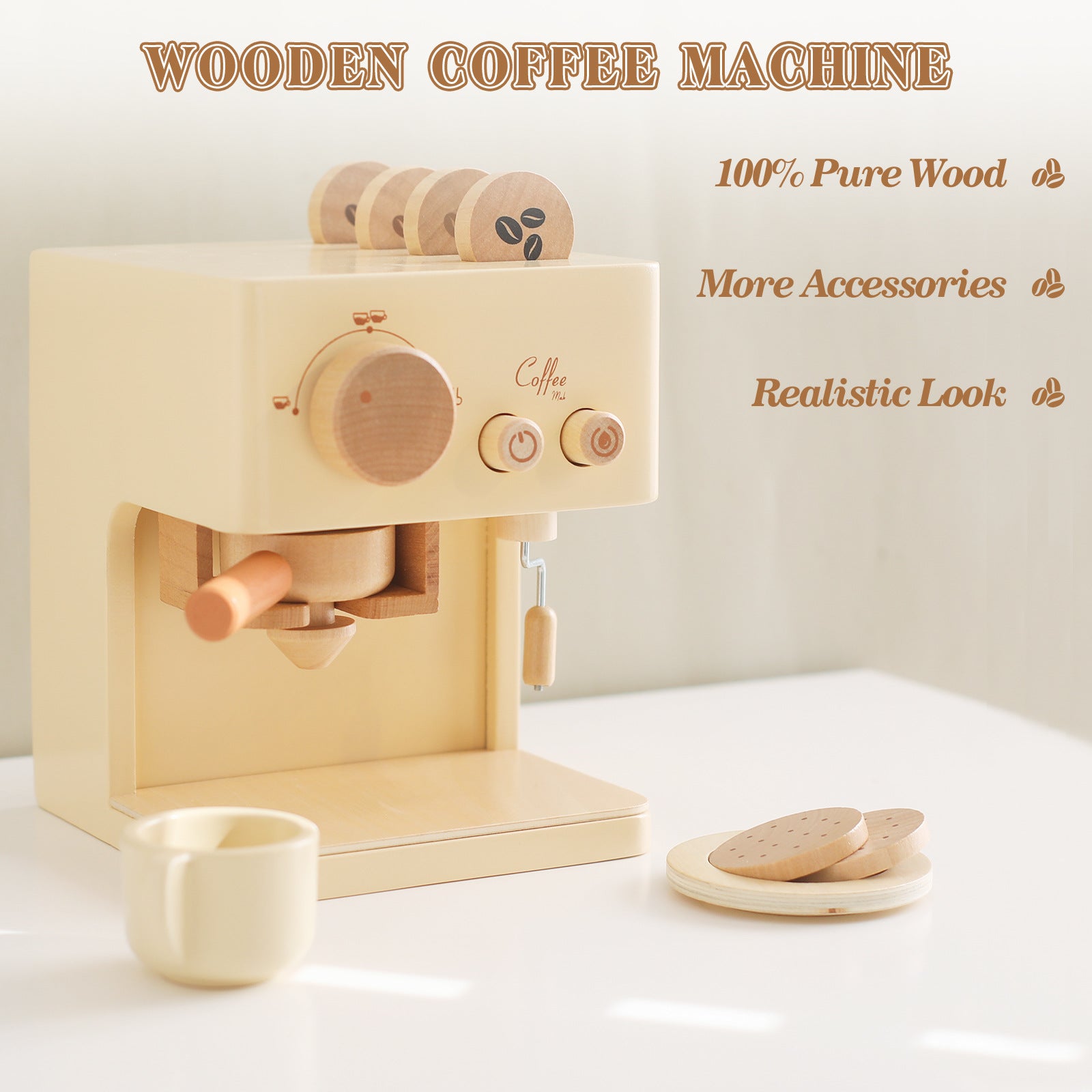 Wooden Expresso Coffee Maker Kitchen Pretend Play Toy