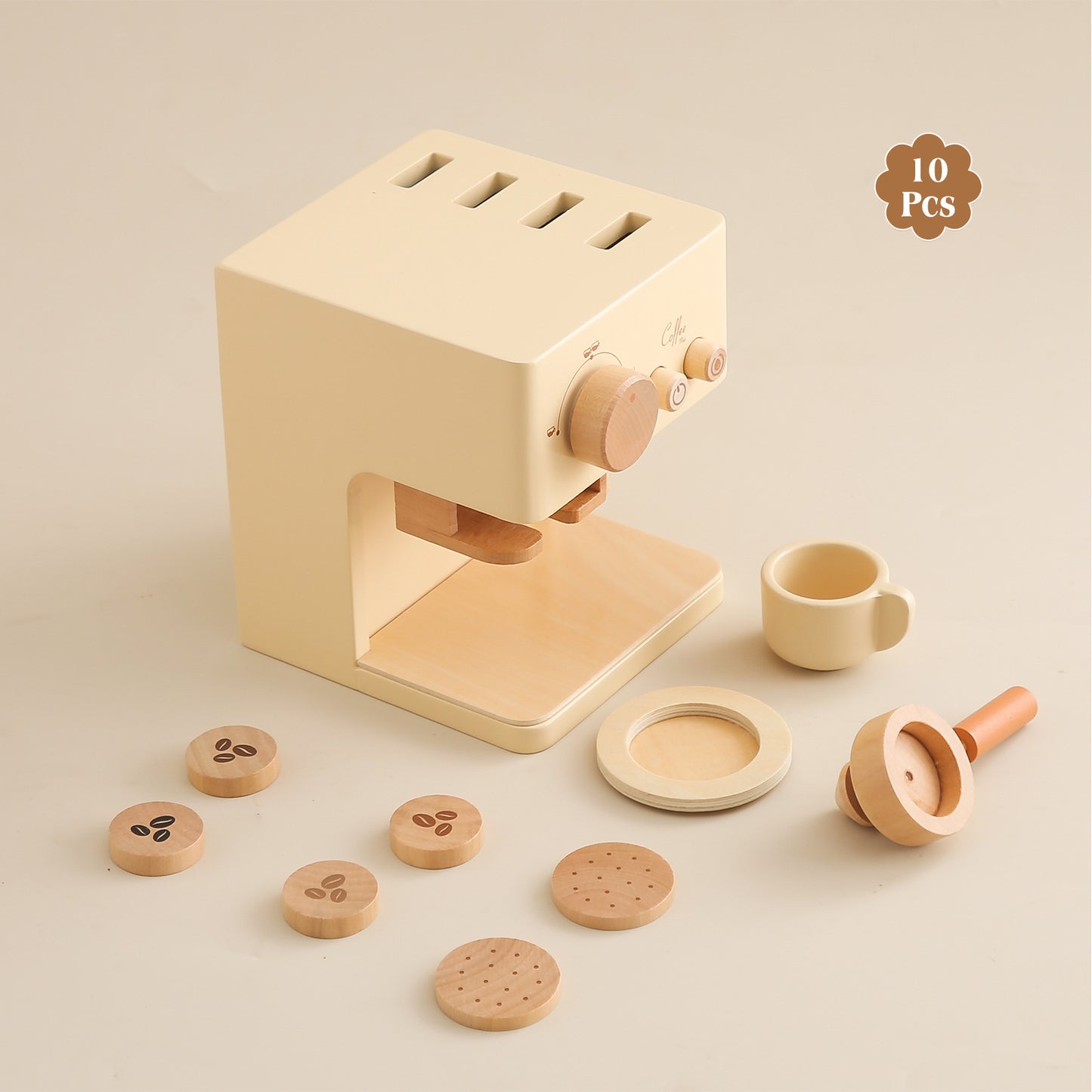 Wooden Expresso Coffee Maker Kitchen Pretend Play Toy