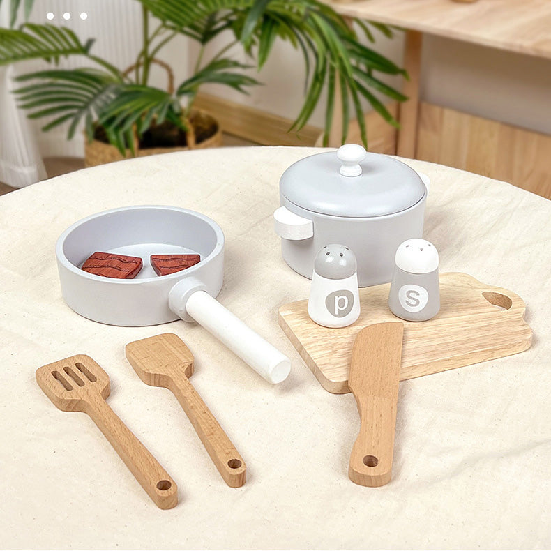 Wooden Cooking Pretend Play Set. Wooden Kitchen Food Toy.