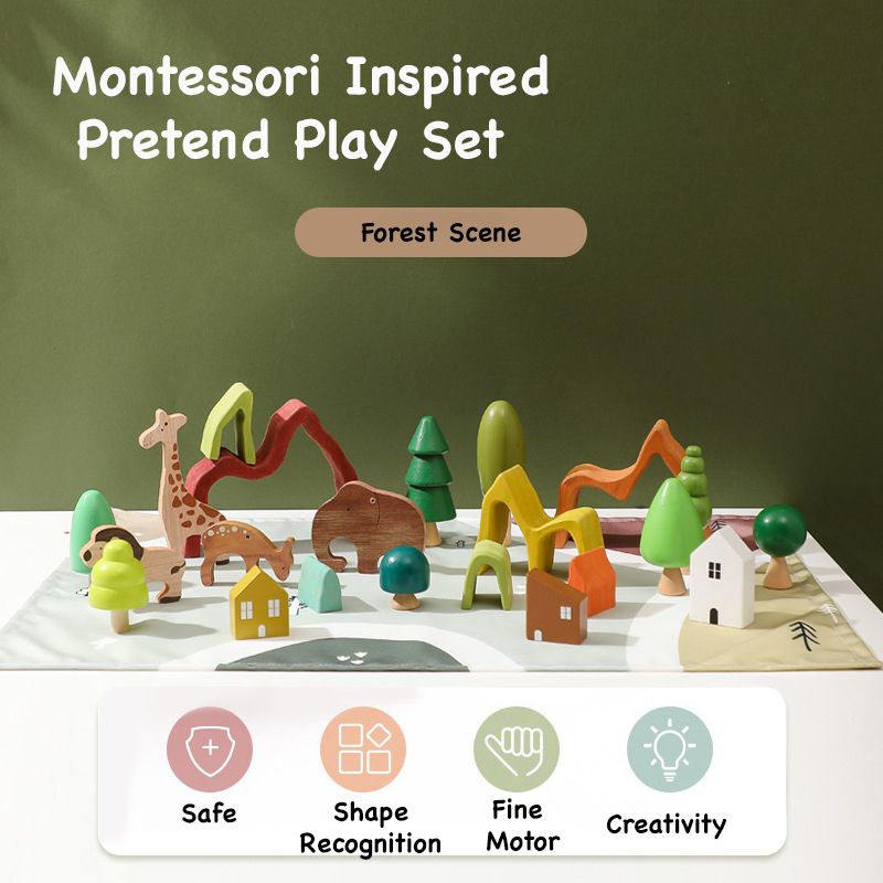 Montessori Inspired Wooden Forest Scene Animal Pretend Play