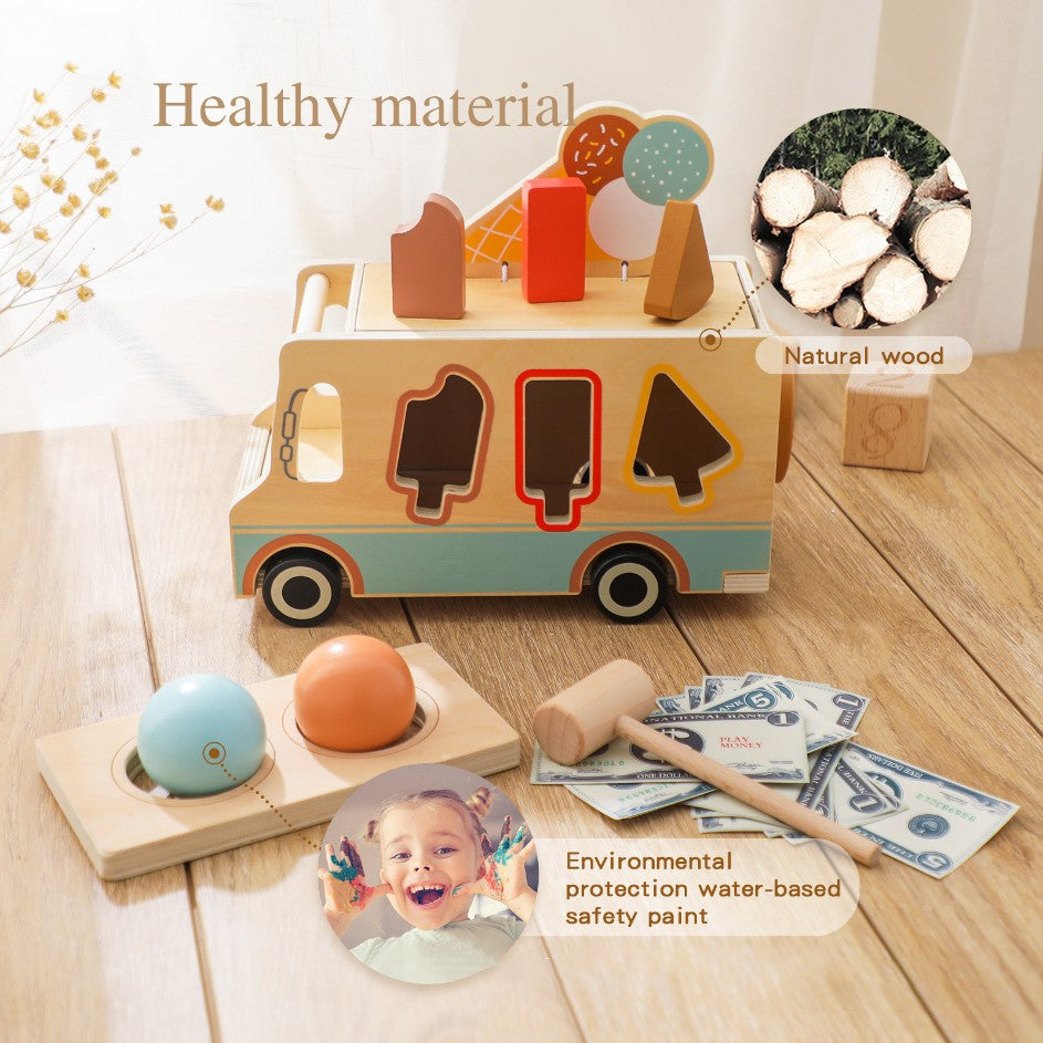 Wooden Ice Cream Truck Kitchen Pretend Play Toy Montessori