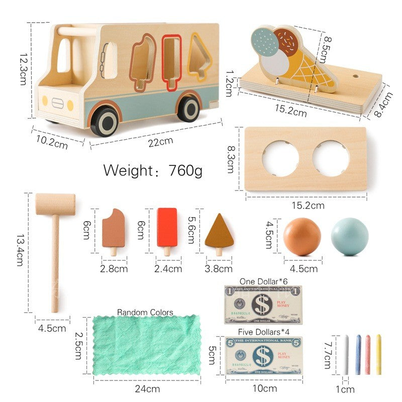 Wooden Ice Cream Truck Kitchen Pretend Play Toy Montessori