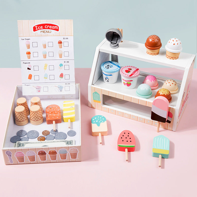 Wooden Ice Cream Counter Pretend Play Kitchen Toy Montessori