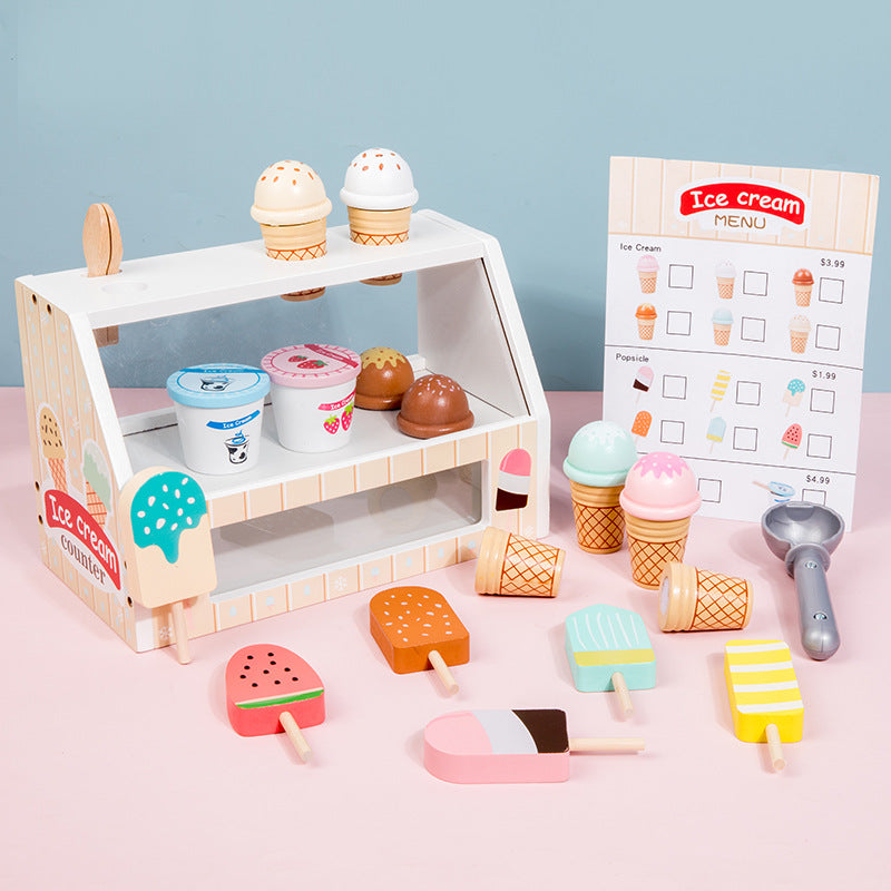 Wooden Ice Cream Counter Pretend Play Kitchen Toy Montessori