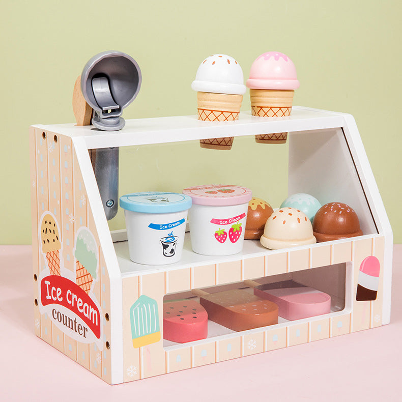 Wooden Ice Cream Counter Pretend Play Kitchen Toy Montessori