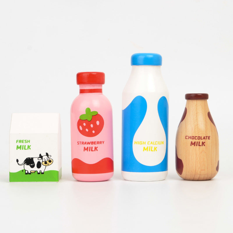 Wooden Kitchen Accessories: Milk, Olive Oil, and Honey Pretend Play Toy Set