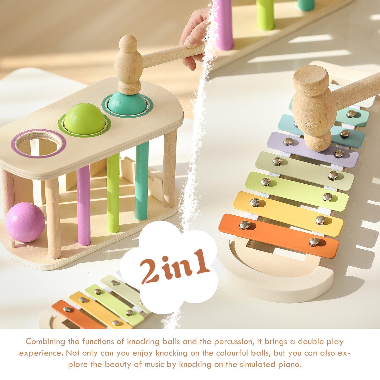 2-in-1 Wooden Ball Knocker and Piano Toy