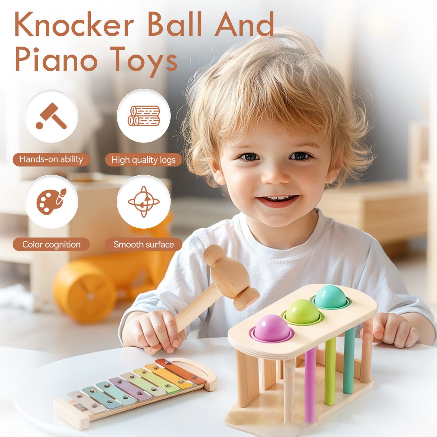 2-in-1 Wooden Ball Knocker and Piano Toy