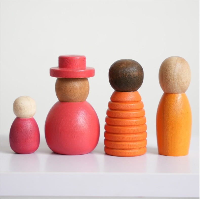 Montessori inspired Wooden colour sorting rings and mini figurines.  Early learning toy