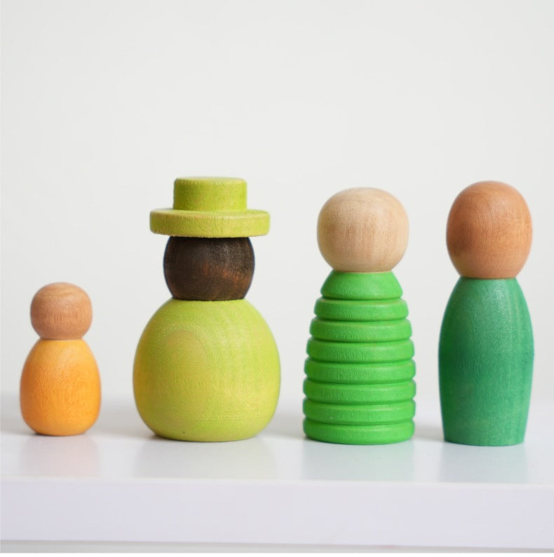 Montessori inspired Wooden colour mini figurines. People of the world.  Early learning toy