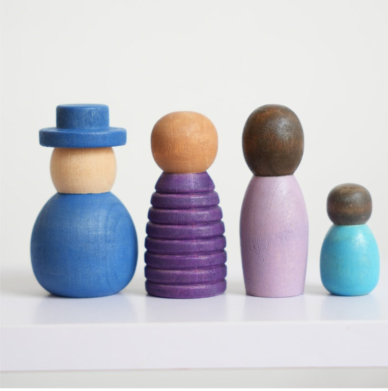 Montessori inspired Wooden colour mini figurines. People of the world.  Early learning toy