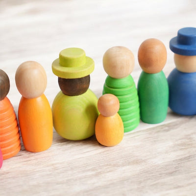 Montessori inspired Wooden colour mini figurines. People of the world.  Early learning toy