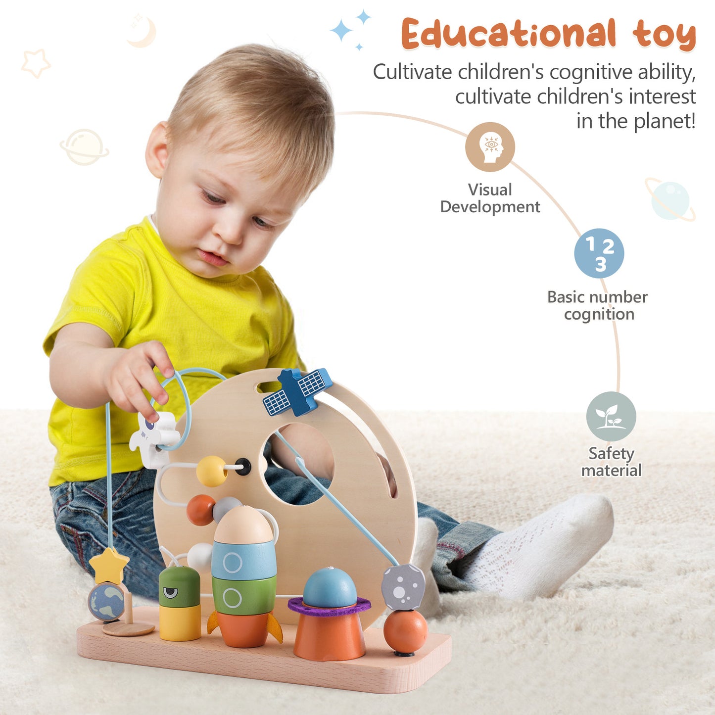 Wooden Planet Round the Beads Montessori Inspired Educational Toy