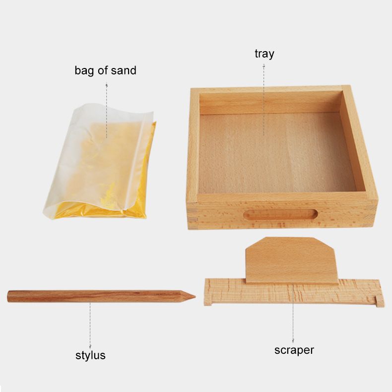 Wooden Sand Writing Kit with Tray. Montessori Learning Toy