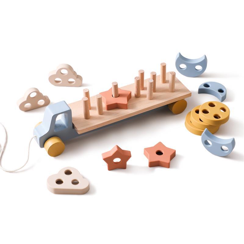 Wooden Shape Sorting Trailer Pull Along String. Fine Motor Skill Toy