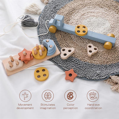 Wooden Shape Sorting Trailer Pull Along String. Fine Motor Skill Toy