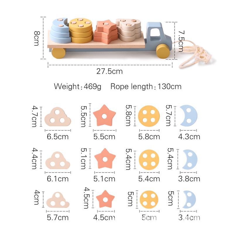 Wooden Shape Sorting Trailer Pull Along String. Fine Motor Skill Toy