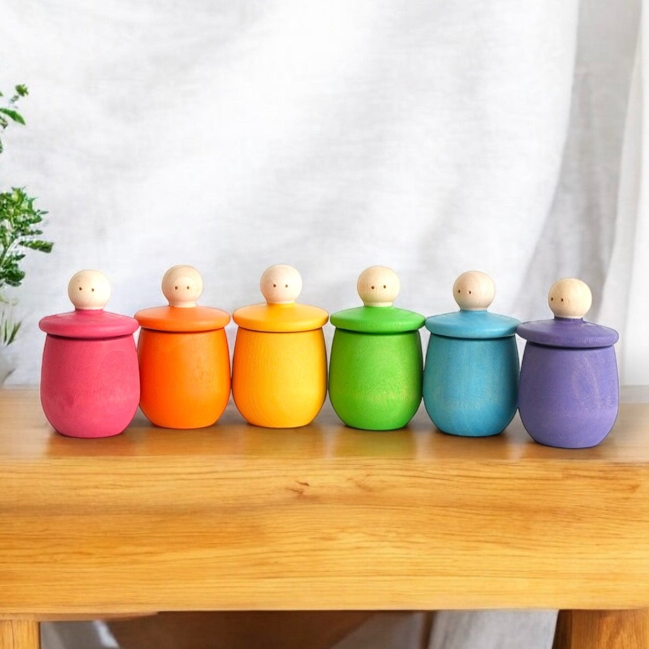 Wooden Spinning Top with Cup. Set of 6 different colours