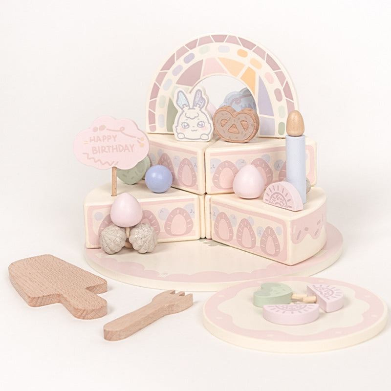 Wooden White Peach Birthday Cake Kitchen Pretend Play Food