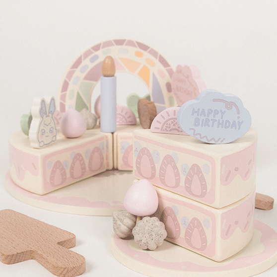 Wooden White Peach Birthday Cake Kitchen Pretend Play Food