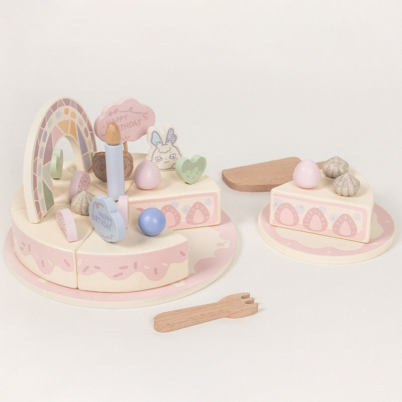 Wooden White Peach Birthday Cake Kitchen Pretend Play Food