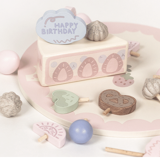 Wooden White Peach Birthday Cake Kitchen Pretend Play Food